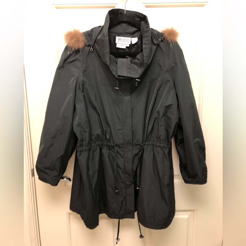 Worth Collection water resistant jacket with fur trimmed hood